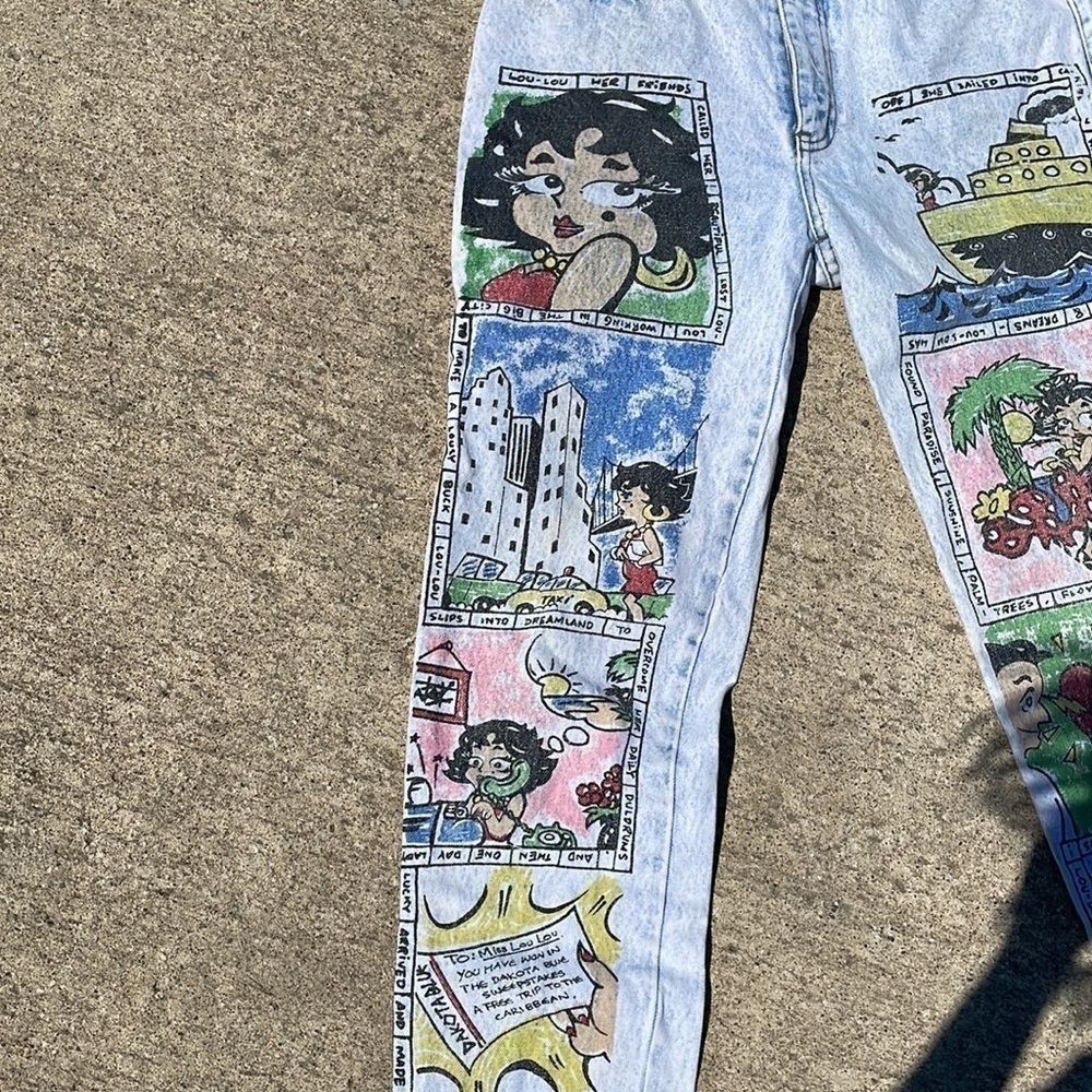 RARE Vintage 80's Dakota Blue Lou Lou Comic Strip Light Wash Denim Jeans size 7 - Picture 2 of 9